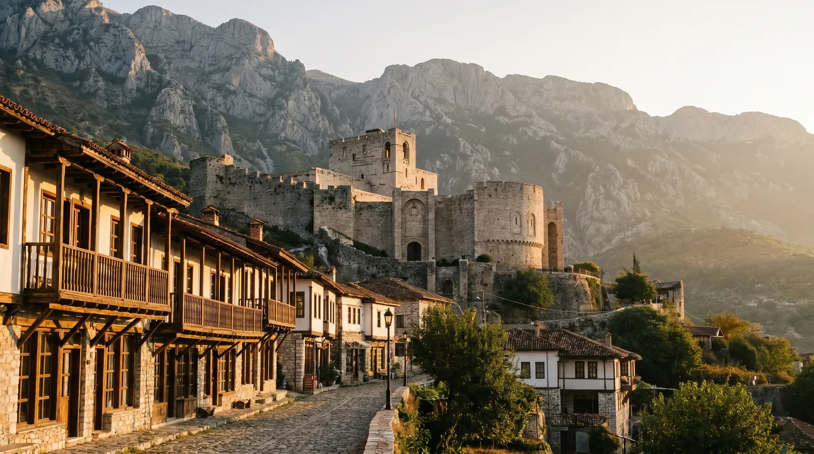 Historické město Krujë s pevností a starým bazarem